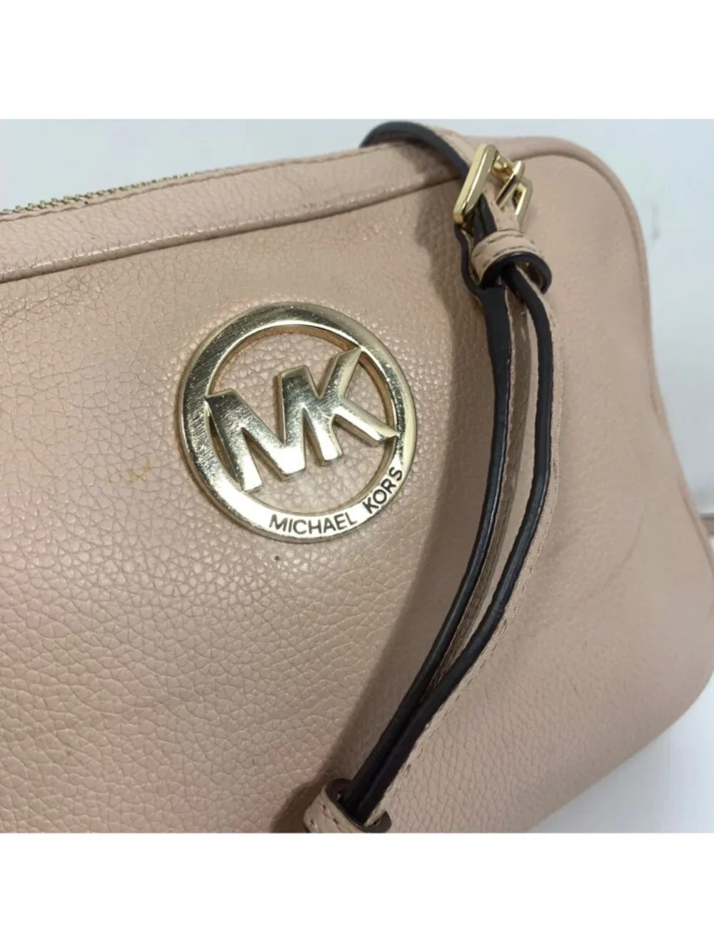 Michael Kors Fulton Blush Pink Pebbled Leather Crossbody Bag Gold Chain Strap